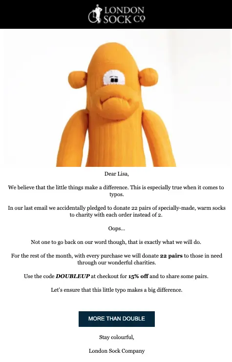 Screenshot di una campagna e-mail di London Sock Co.