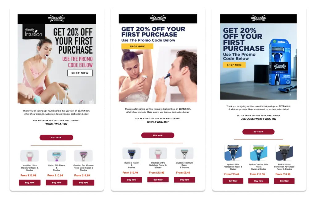 Screenshots mit E-Mails von Wilkinson Sword